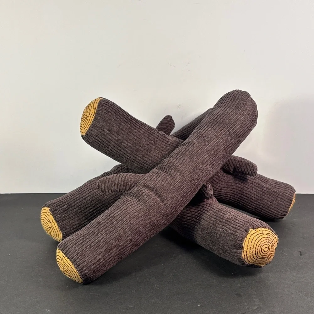 Plush Log Set Brown Corduroy Soft Toy Firewood Home Decor 10”